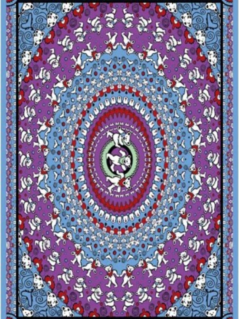 Grateful Dead Dancing Bears Mandala Tapestry ~ 60" x 90" ~ w/Corner Loops ~ New!